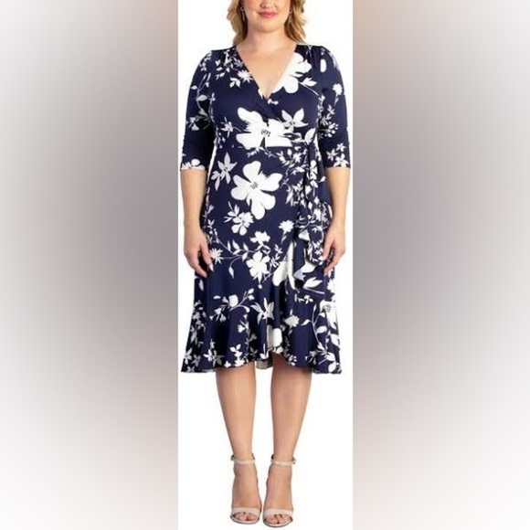 Dresses & Skirts - Women's Fall Floral 3/4 Sleeve Bodycon Dress Casual Scoop Neck XXL